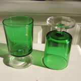 6 old luminarc foot glasses dark green h9,2 cm