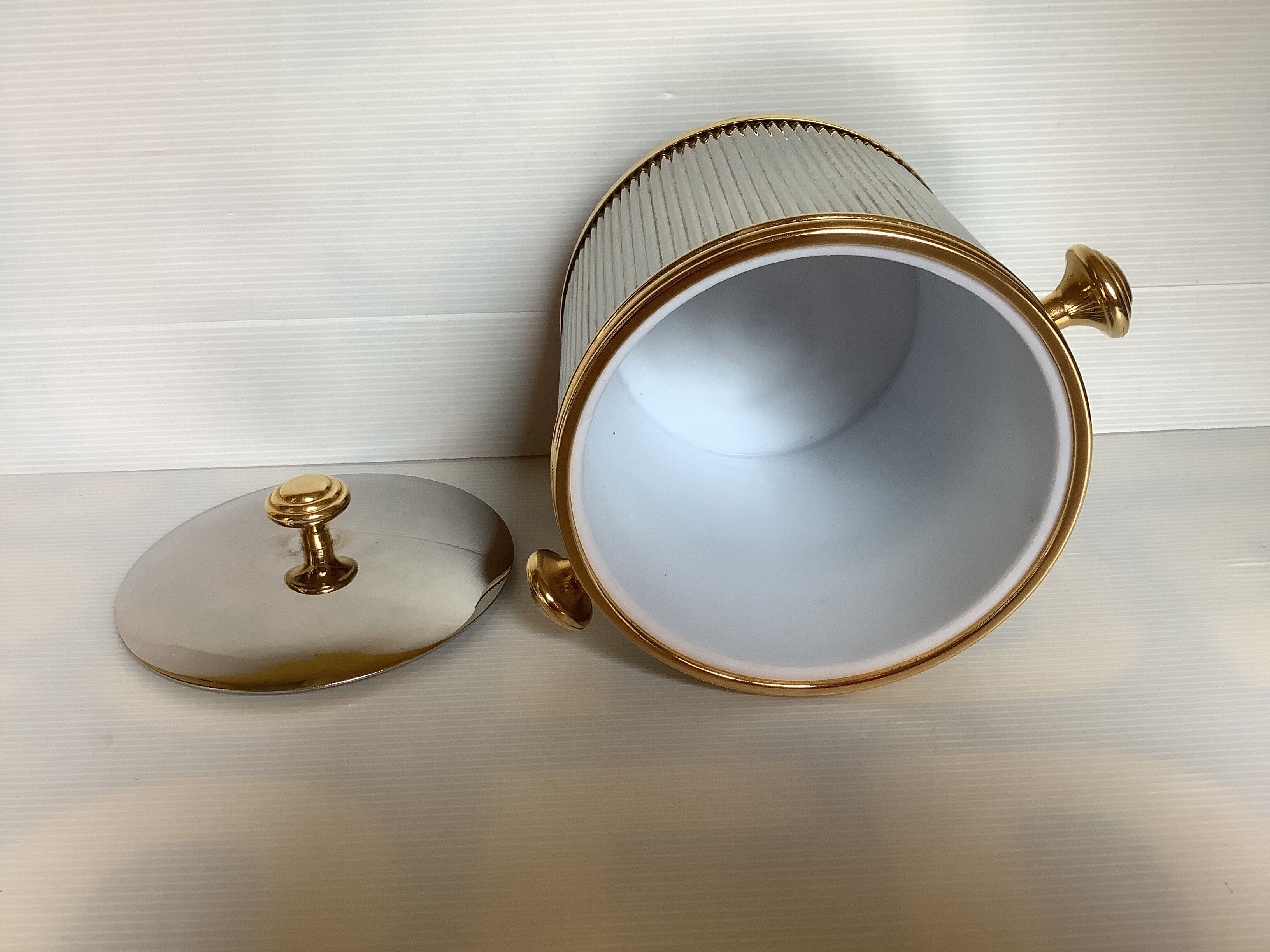 Vintage chrome and gold metal ice bucket