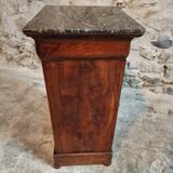 Antique Louis-Philippe style bedside table with walnut veneer and marble top