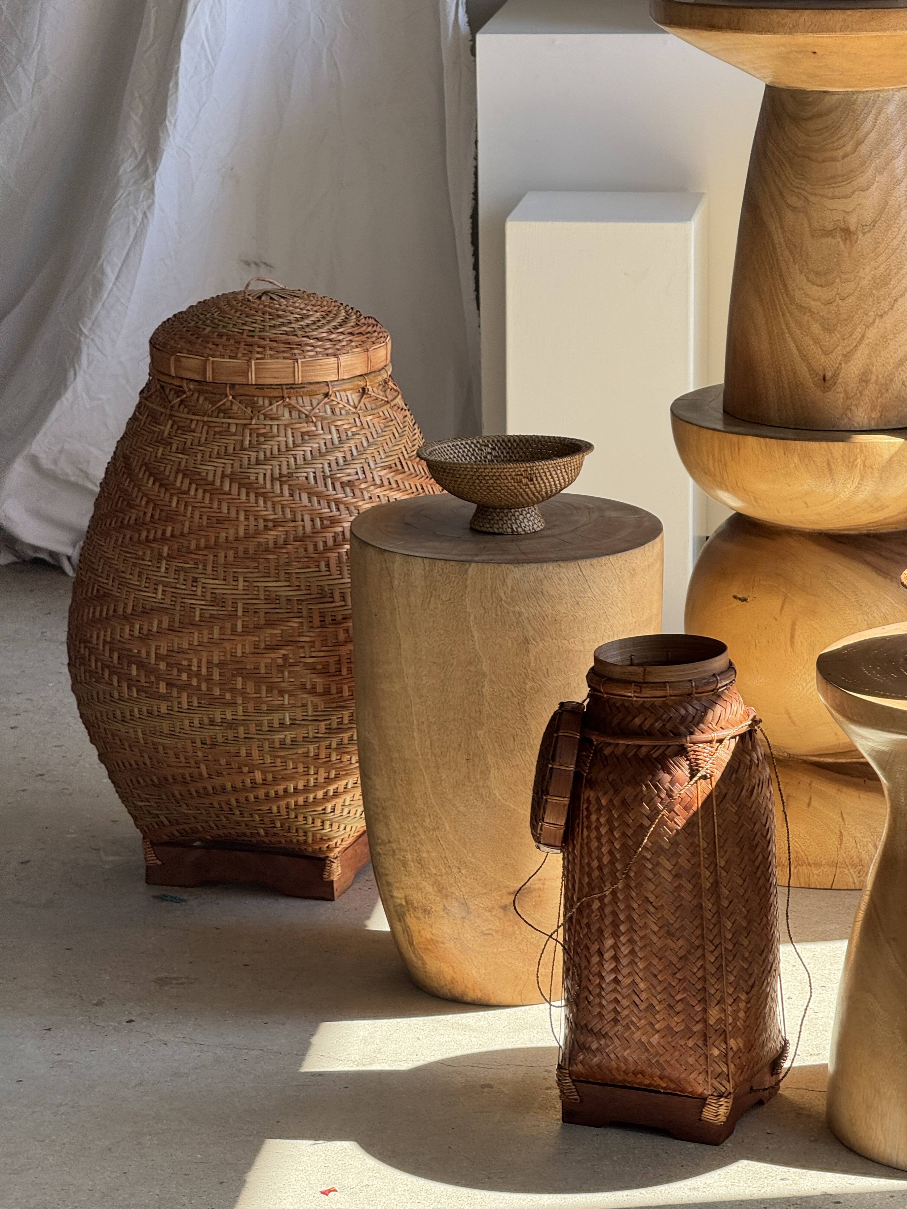 Stool, side table, cylindrical solid mango wood end table.