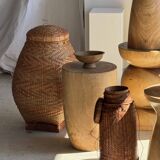 Stool, side table, cylindrical solid mango wood end table.