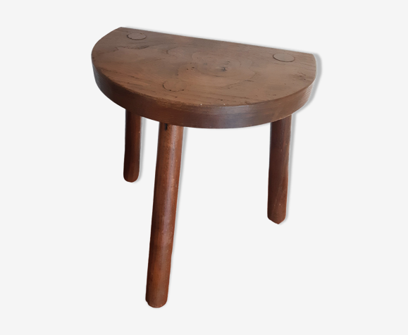 Tabouret de traite vintage en bois ciré tripode années 50