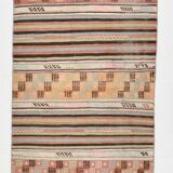 2x9 Green & Orange Striped Kilim Runner Rug, 74x276Cm