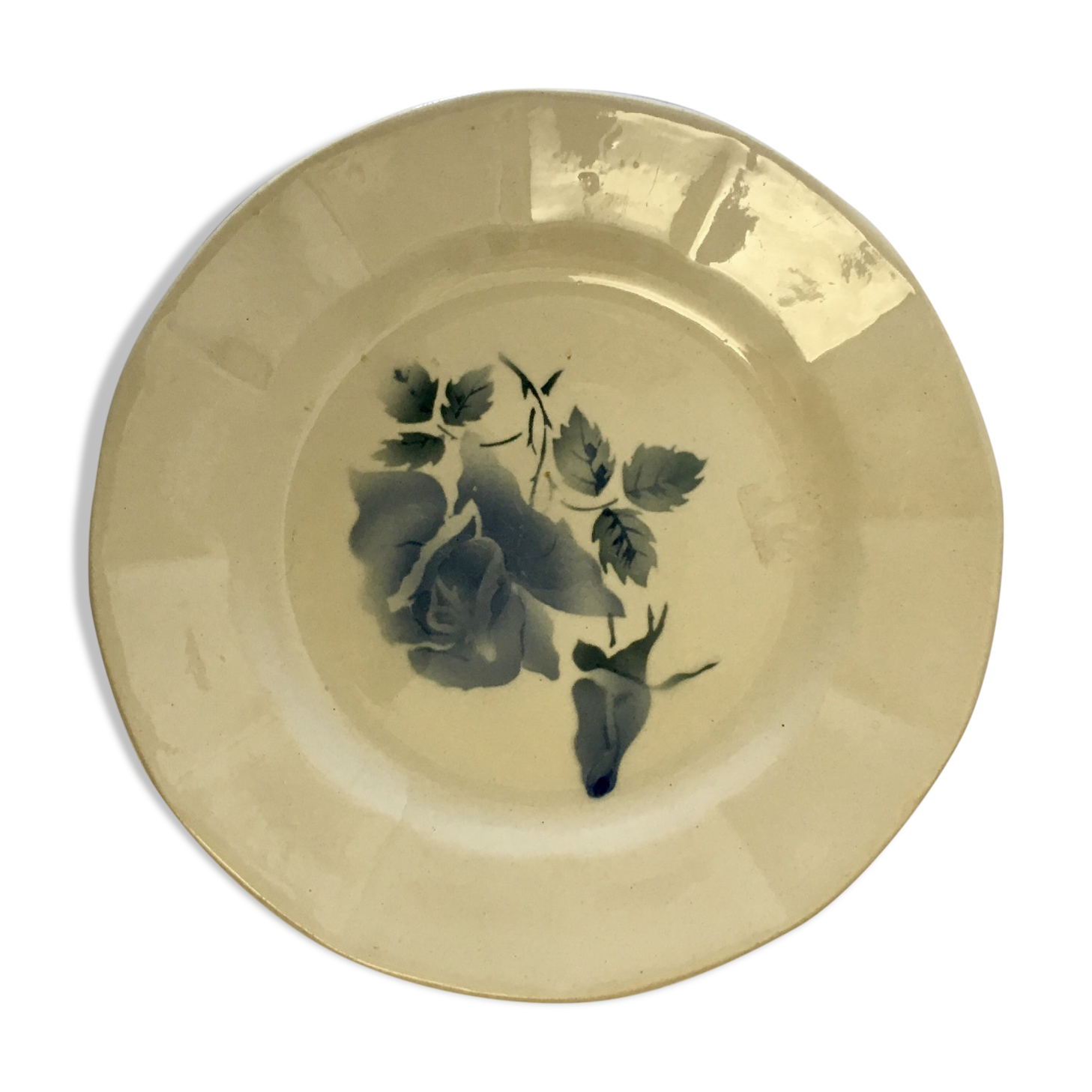 Dessert Maufacture Diguoin Sarguemine blue flowers pattern earthenware plate