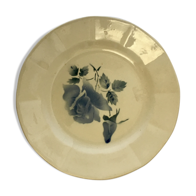 Assiette à dessert en faïence Maufacture Diguoin Sarguemine Motif Fleurs Bleues