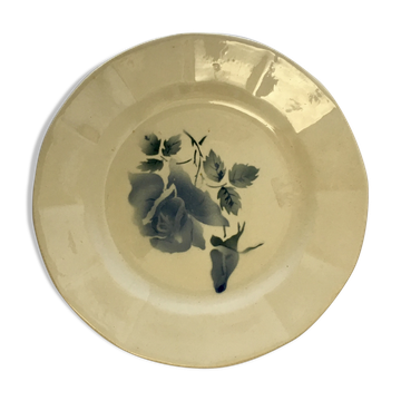 Assiette à dessert en faïence Maufacture Diguoin Sarguemine Motif Fleurs Bleues