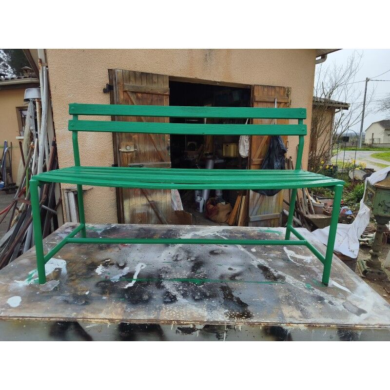 Banc des années 50 en fer et bois