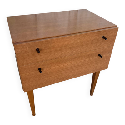 Chevet Ancien Table Nuit Scandinave Bois Tiroir + Case Vintage #E287