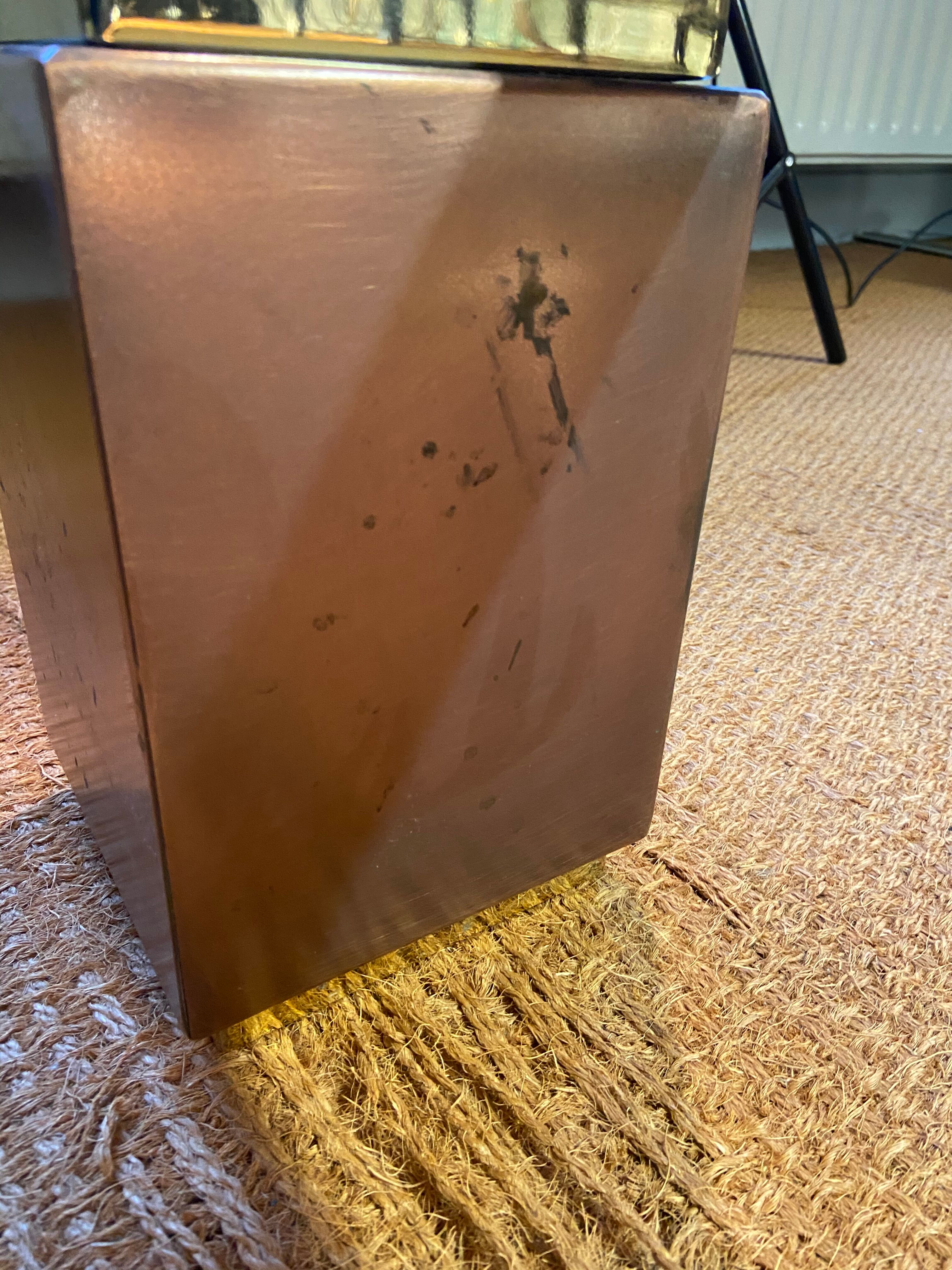 XXL copper, brass and travertine square coffee table, Belgo Chrom