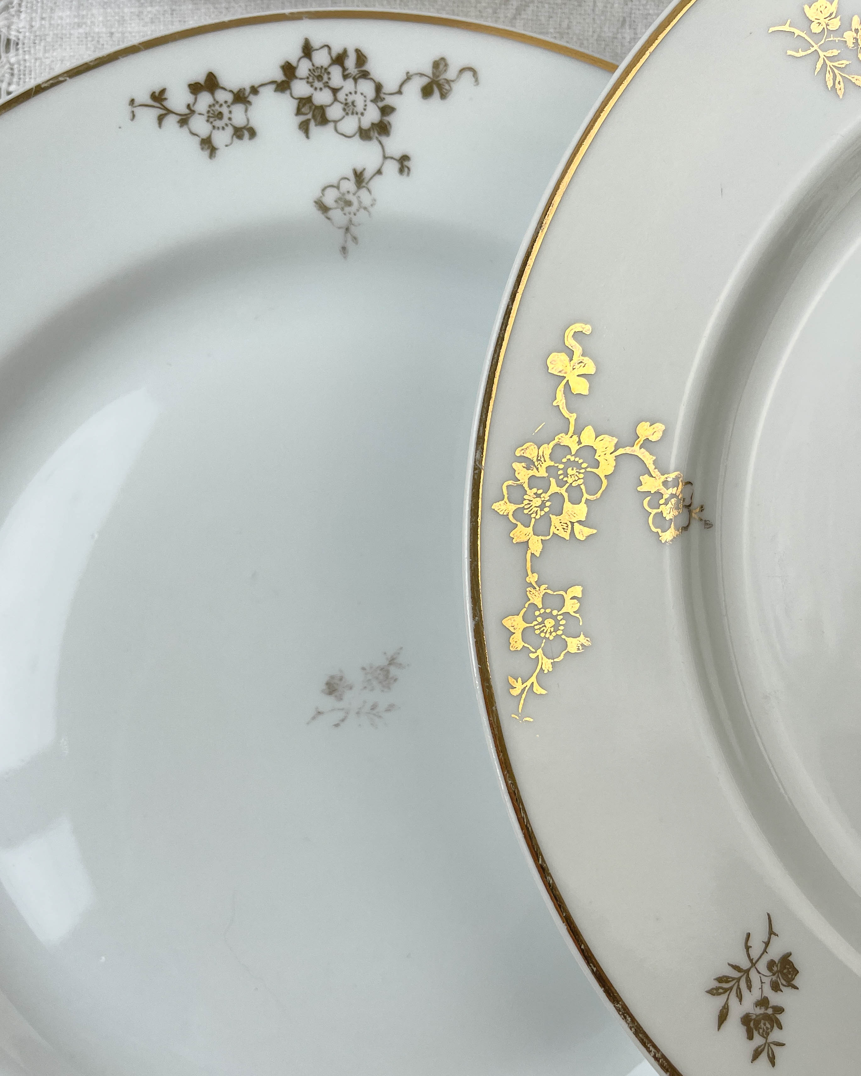 6 flat plates porcelain Limoges golden white