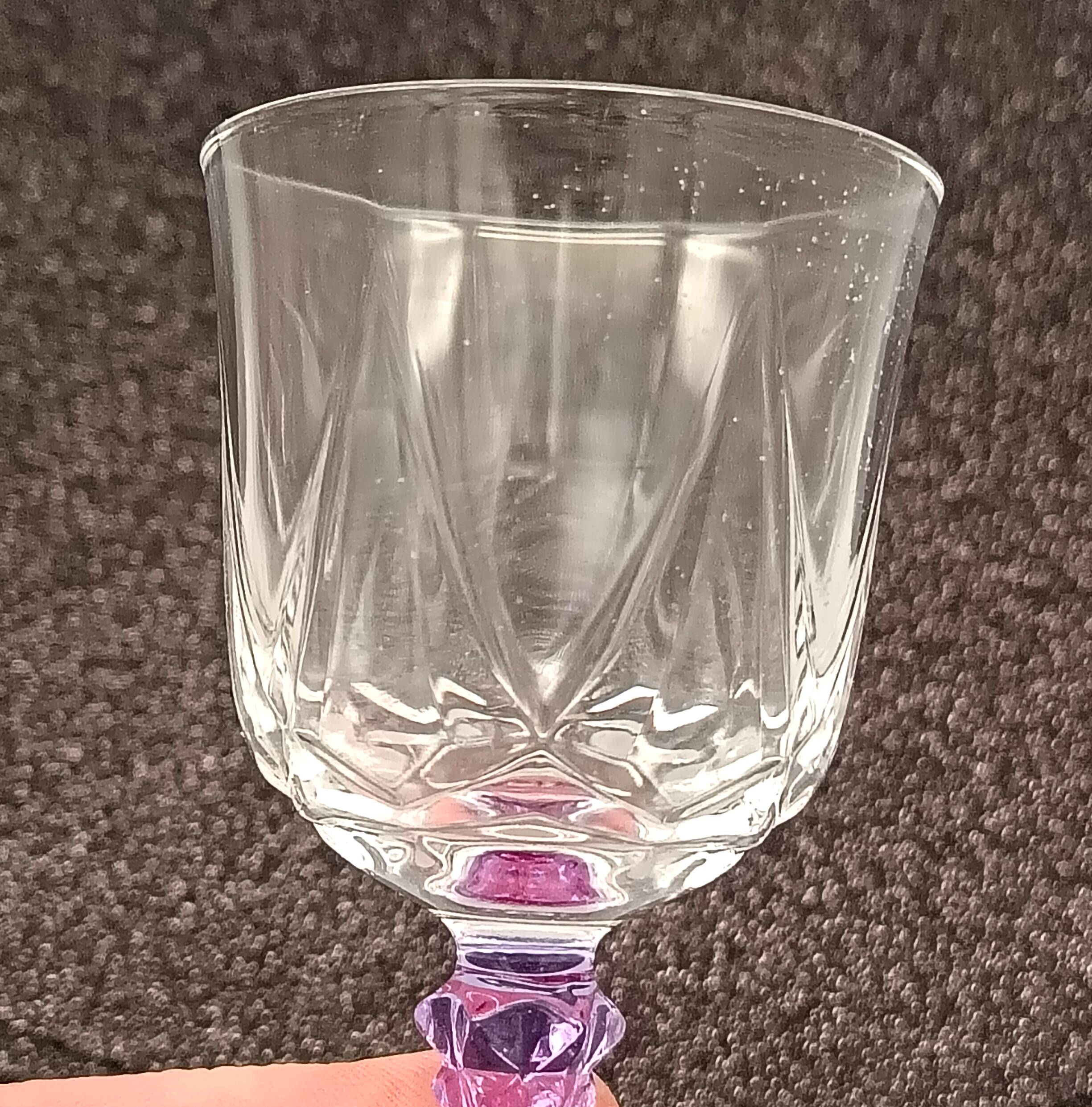 6 vintage purple stemmed liqueur glasses from France, Arques crystal