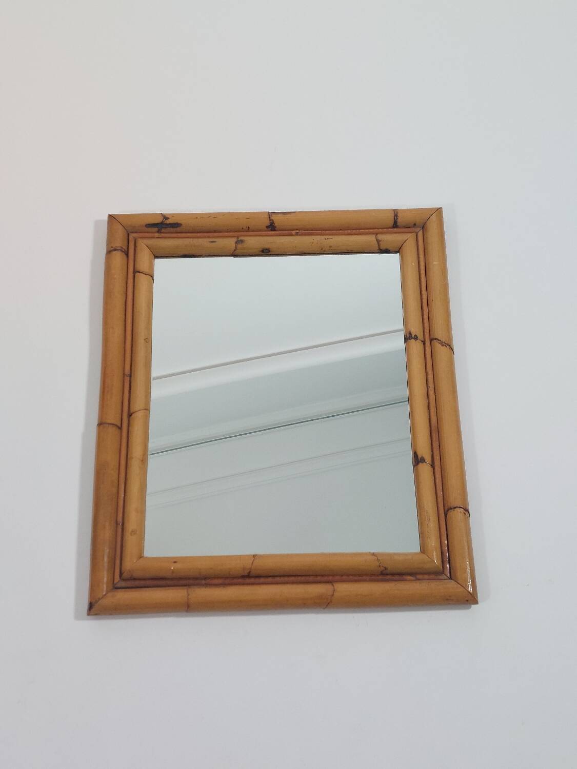 Vintage Mid Century Wandspiegel Bambus Boho 70s