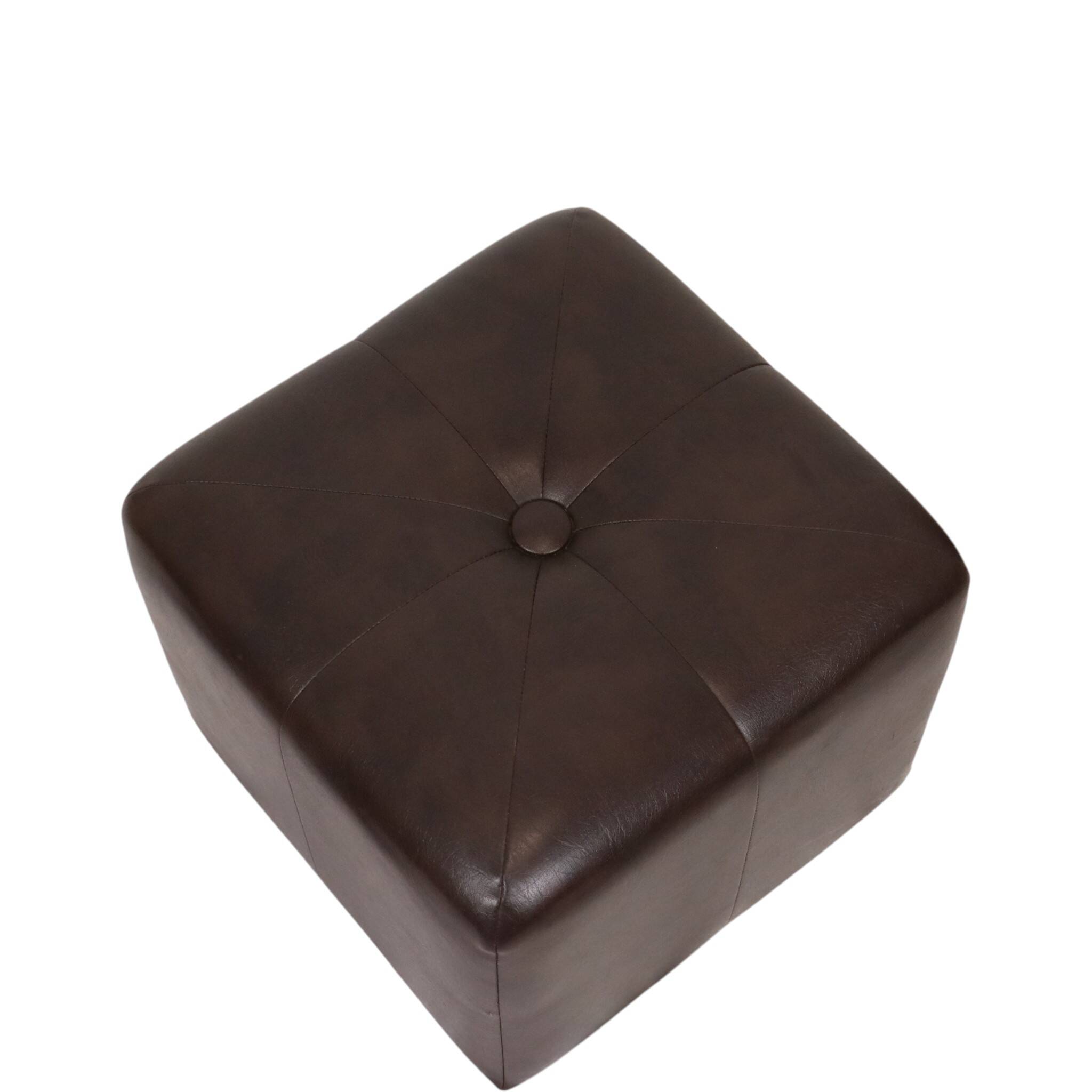 Vintage Square Pouf Brown Faux Leather Patchwork 40cm
