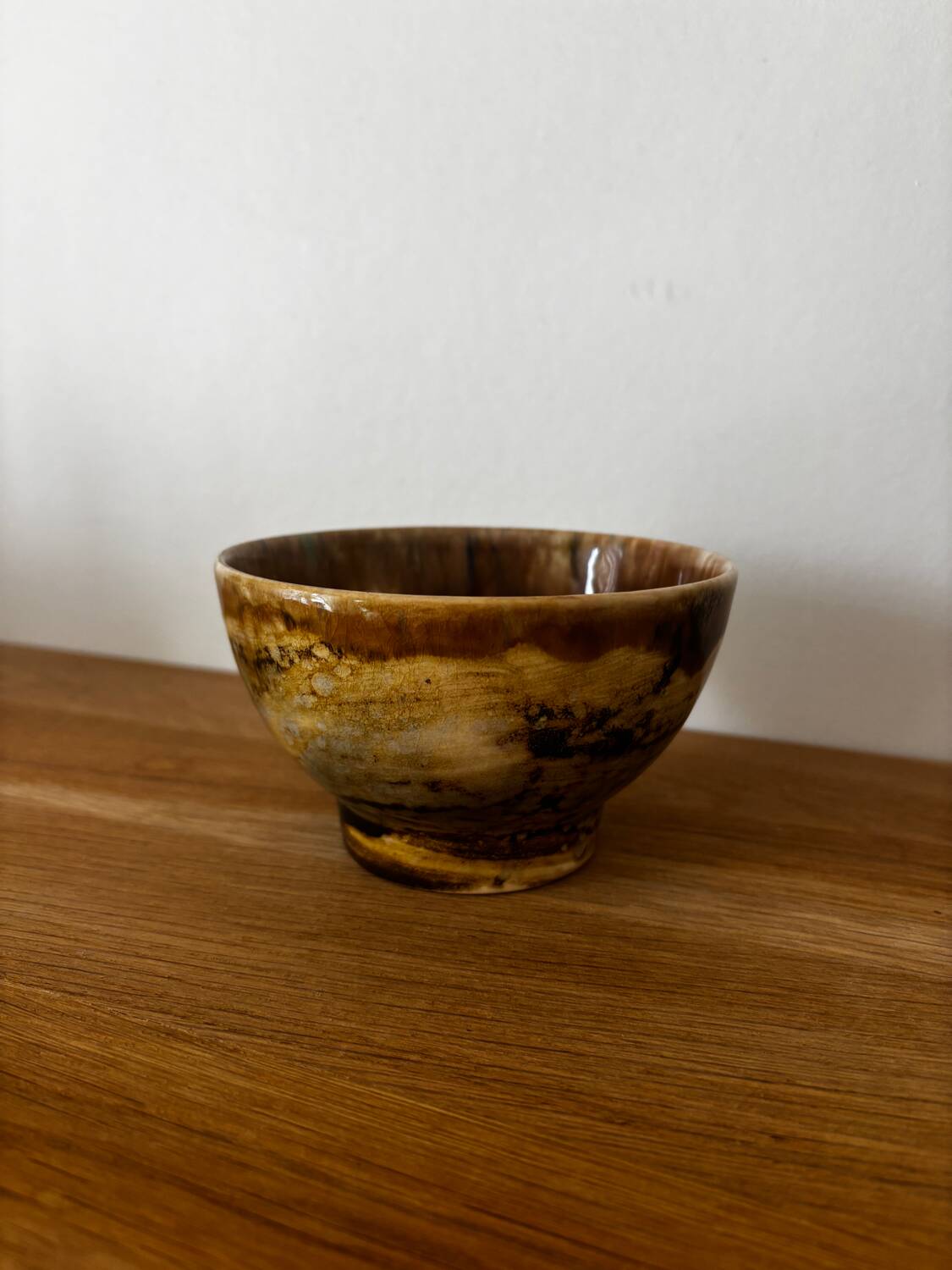 Vintage set of 3 glazed stoneware bowls Morvan pottery and other signature to iden