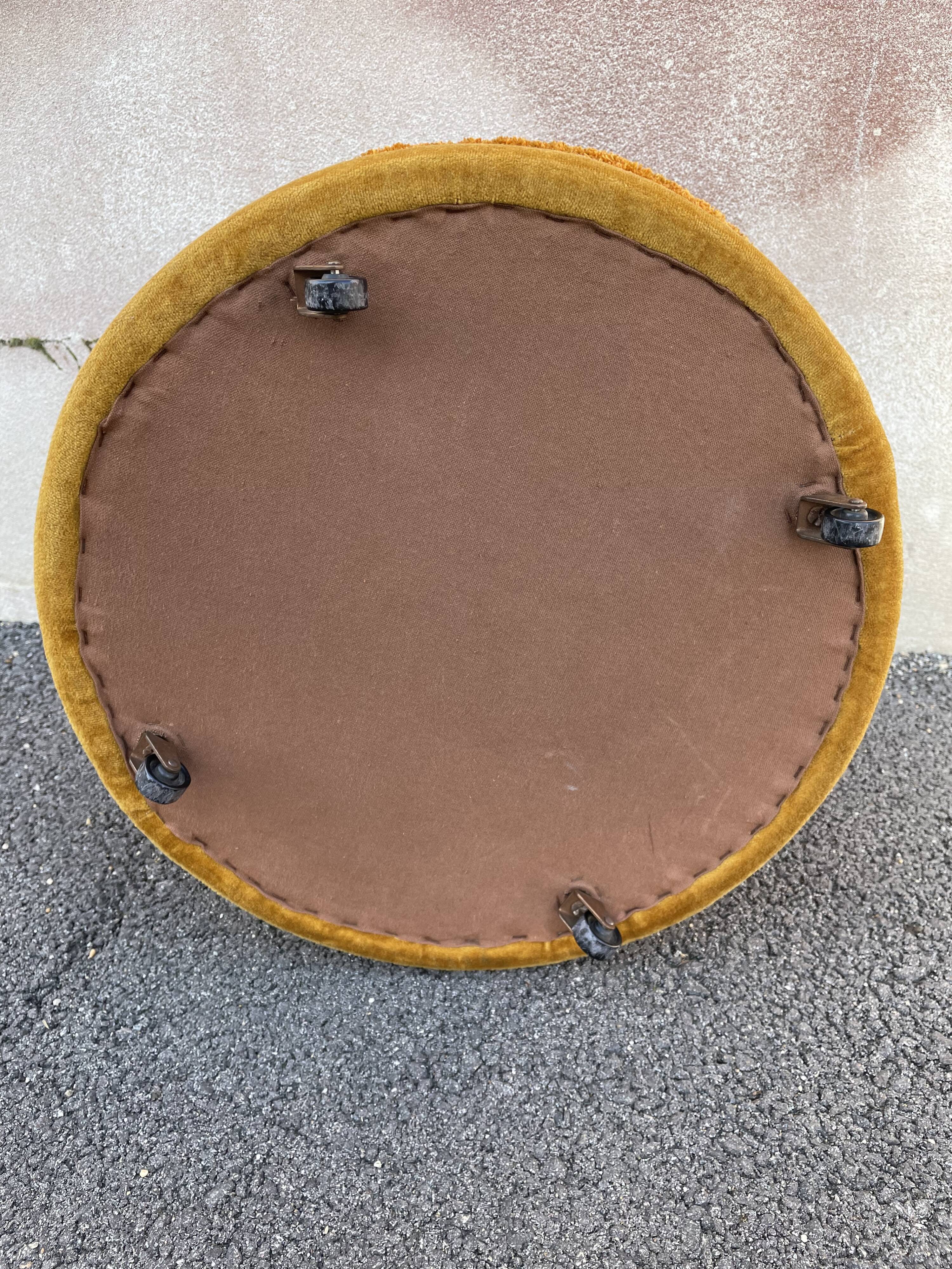 Golden yellow velvet pouf