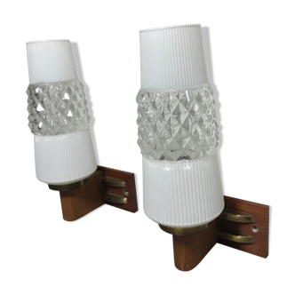 Pair of Mid Century teak wall lamps