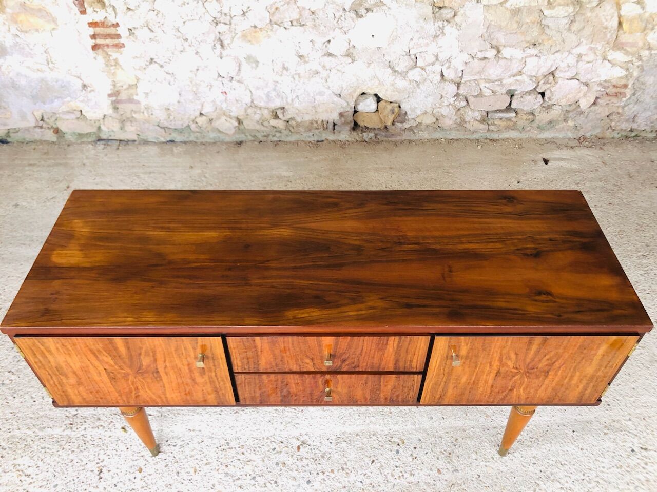 Vintage low row in flame walnut, by G N B , Circa 60