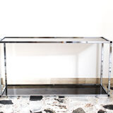 Console in chromed metal and smoked glass, Italy 70's