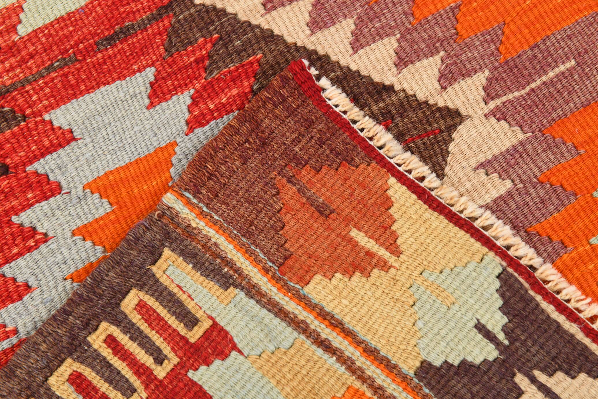 6x10 Soft Red and Orange Turkish Kilim Rug