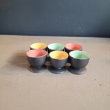Set of 6 black and colored ceramic egg cups