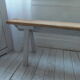 Farmhouse bench, pearl grey patinated oak bed, wood seat waxed finish.