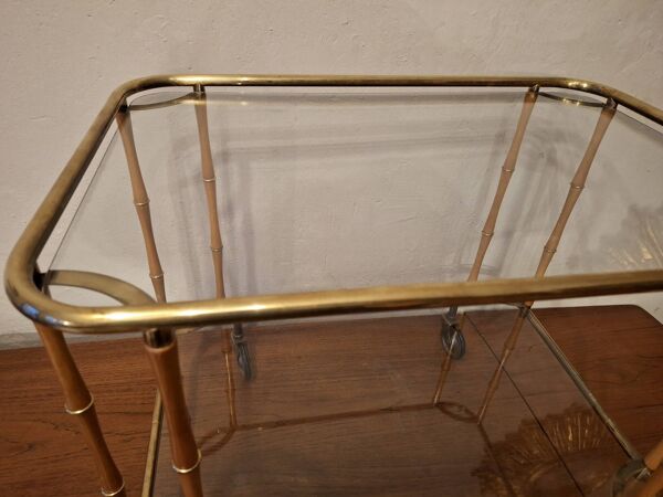 Chariot de bar cocktail en faux bambou attribué à Maison Jansen, France, années 1950-60.