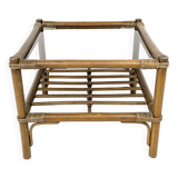 Table basse en bambou marron foncé plateau en verre Mid Century Vintage Rattan Skandi Boho Danish De