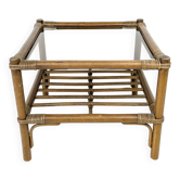 Table basse en bambou marron foncé plateau en verre Mid Century Vintage Rattan Skandi Boho Danish De
