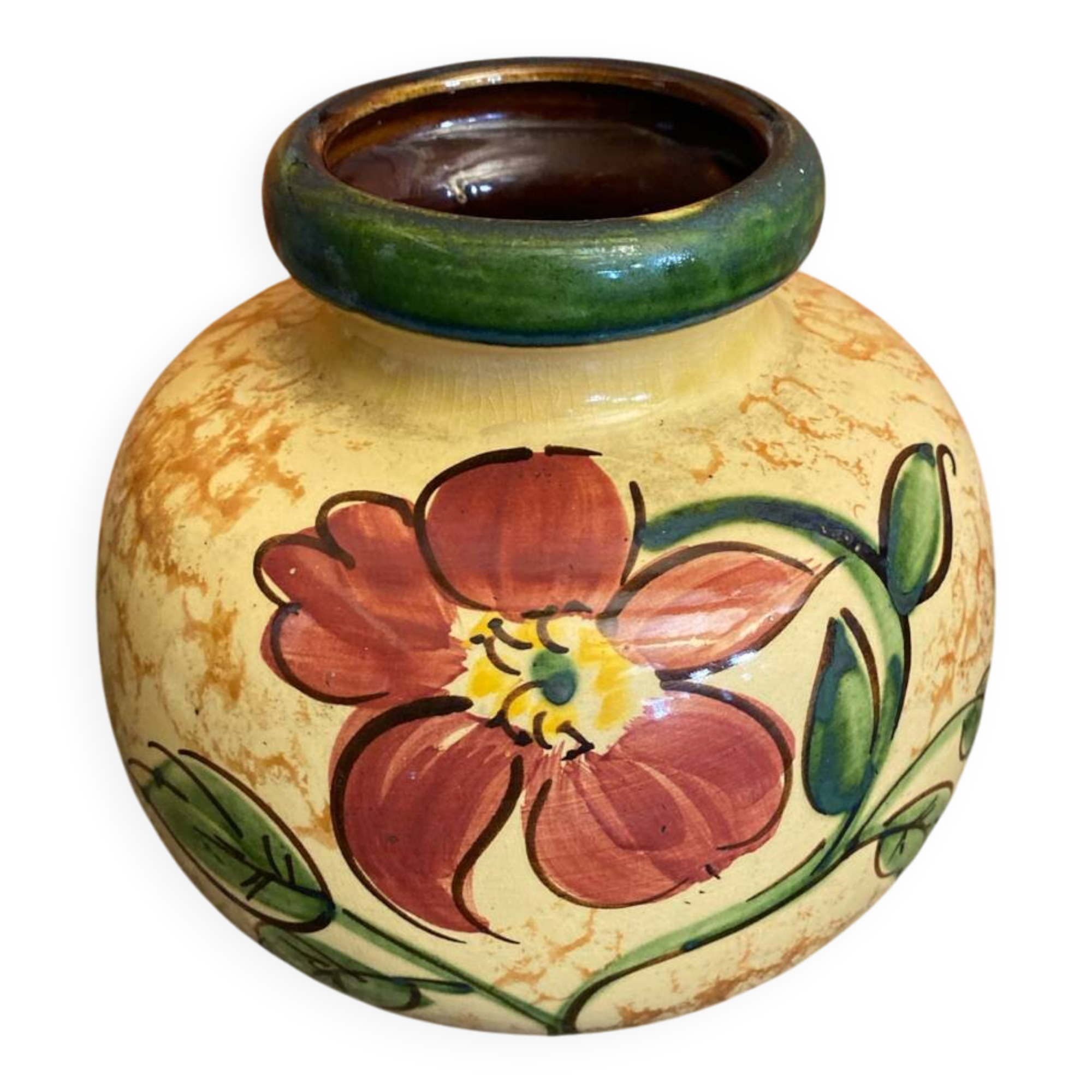Vintage Polychrome Ceramic Ball Vase Flowers West Germany