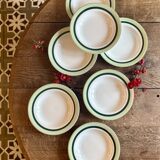 Set of 7 antique deep plates Salins - green Texas -