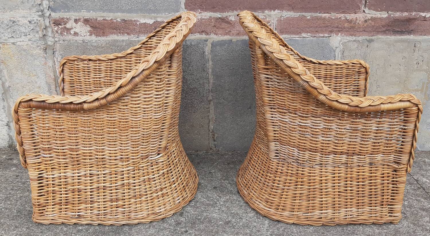 Pair of wicker and rattan armchairs.