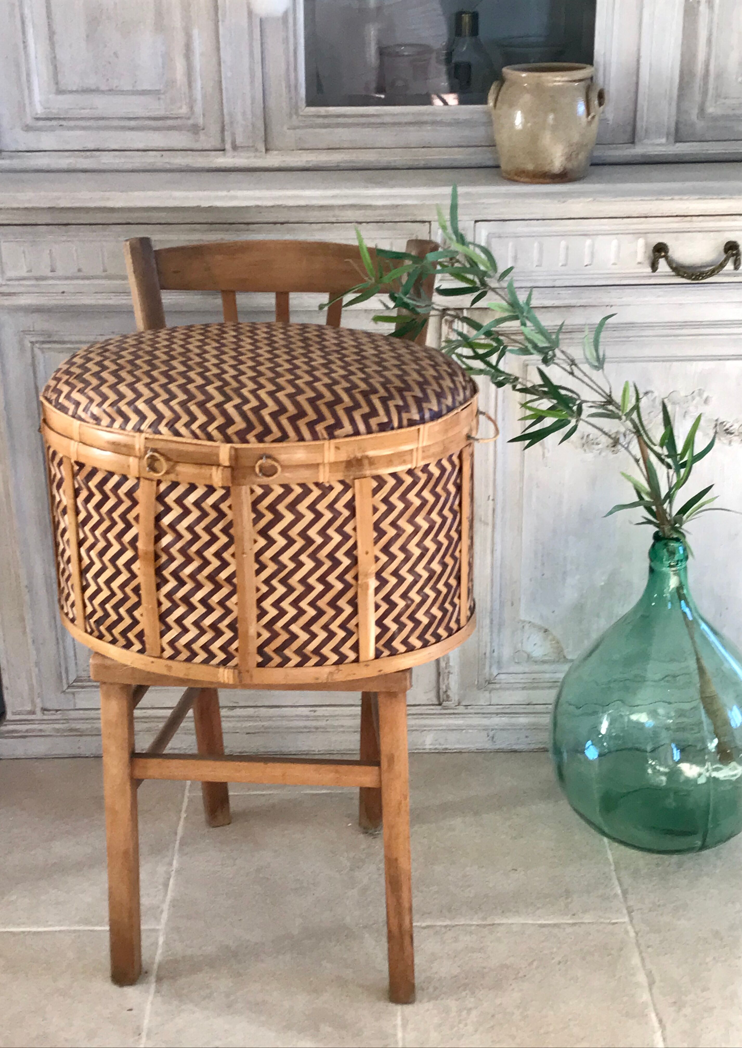 Wicker and bamboo chest