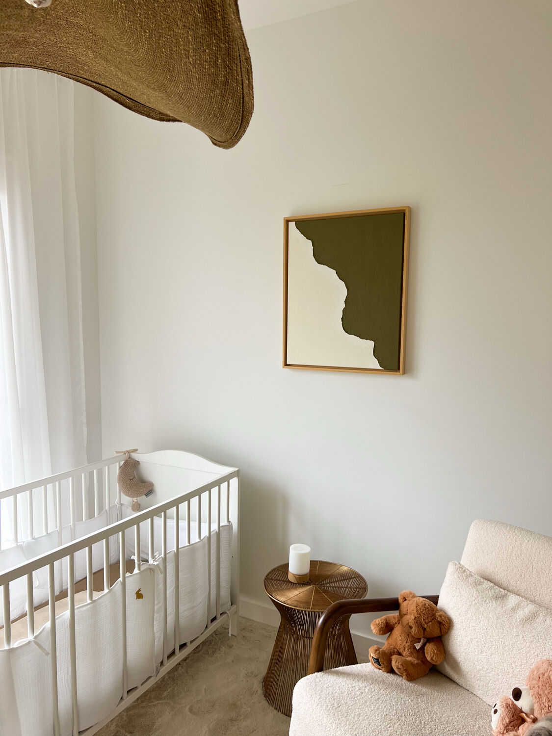 Tableau relief vert kaki et crème