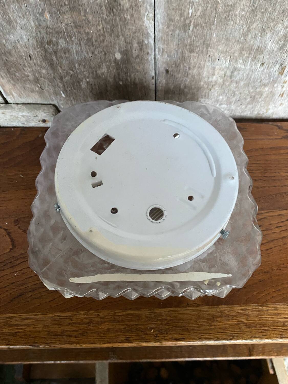 Antique Ceiling Light Sconce Molded Glass + Metal Support 70s Vintage #B791