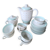 Service à thé vintage blanc et vert d'eau - liserés dorés - Luneville