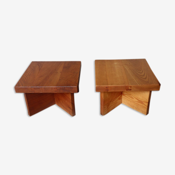 Pair of vintage bedside tables in solid elm 1970