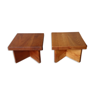 Pair of vintage bedside tables in solid elm 1970