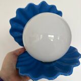 Vintage Opaline Globe Blue Ceramic Shell Lamp