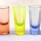 Set of 5 Art Deco 1920s shooter glasses in coloured and uranium glass - ouraline.