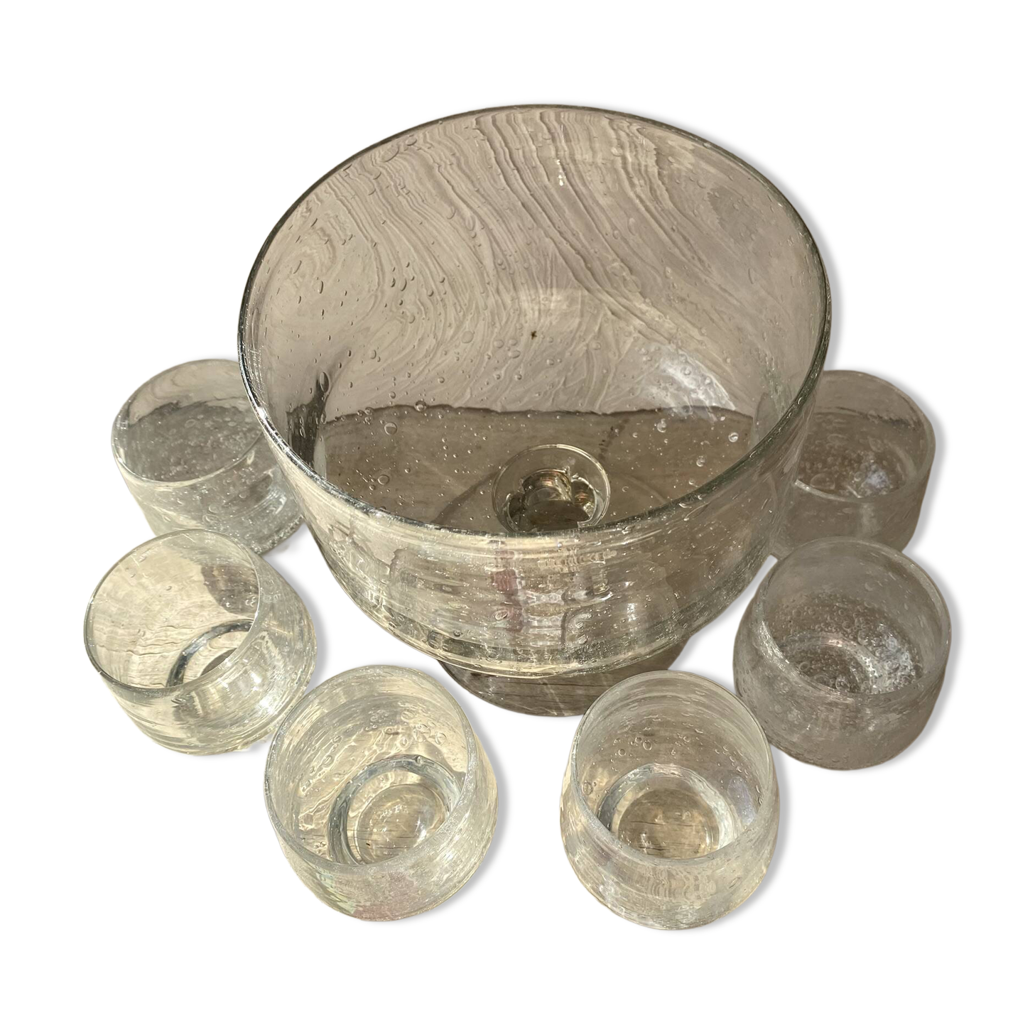 Set punch ou cocktail en verre soufflé bullé , esprit Biot