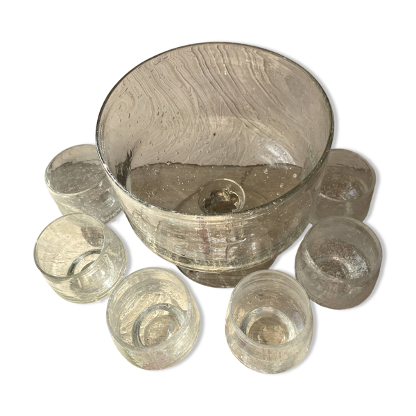 Set punch ou cocktail en verre soufflé bullé , esprit Biot