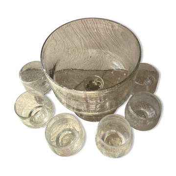 Set punch ou cocktail en verre soufflé bullé , esprit Biot