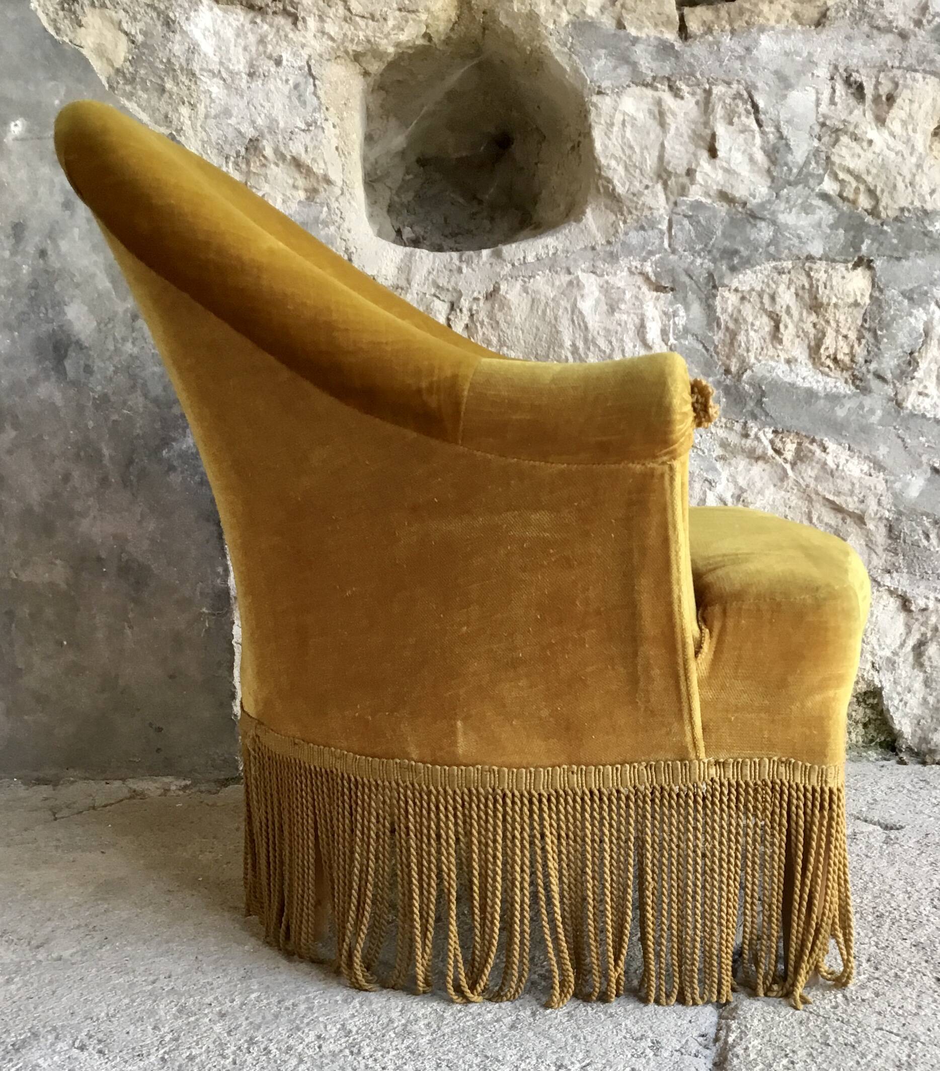 Vintage Mustard Yellow Fringed Toad Chair