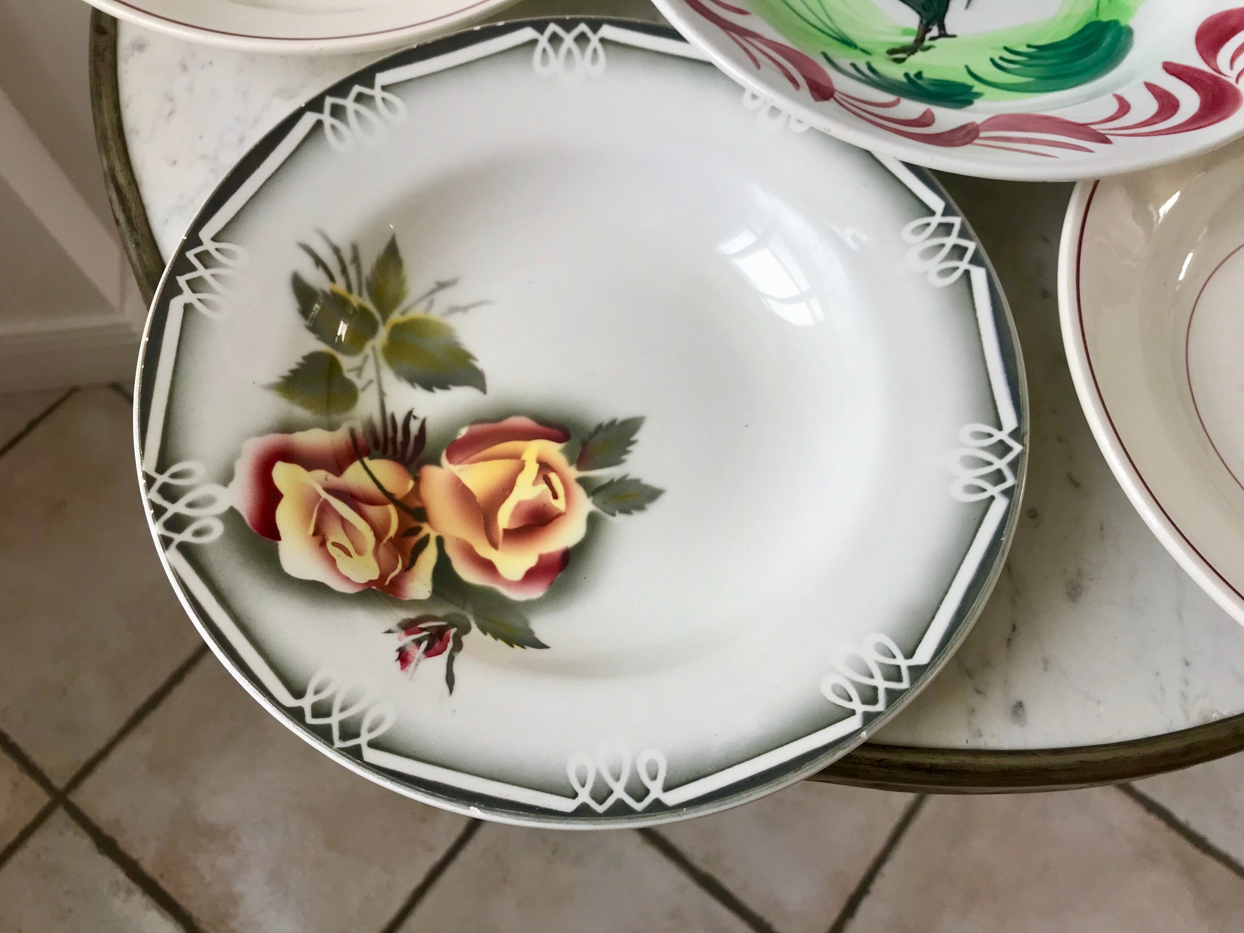 Set of 6 mismatched hollow plates Salins, Digoin Sarreguemines model "Agreste" and Moulin des