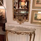Console and its mirror in bronze and marble