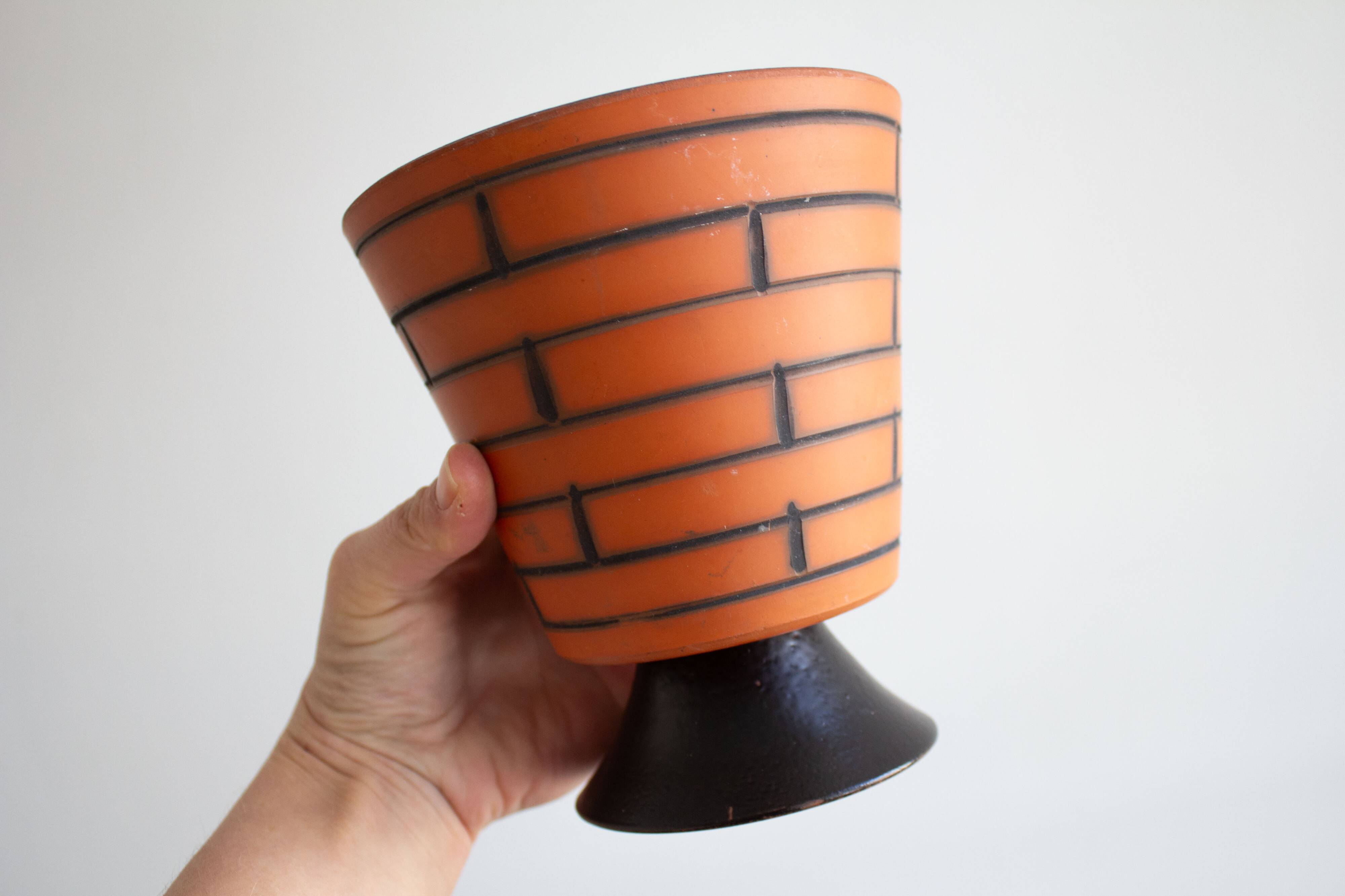 Vintage terracotta ceramic diabolo planter / flower pot