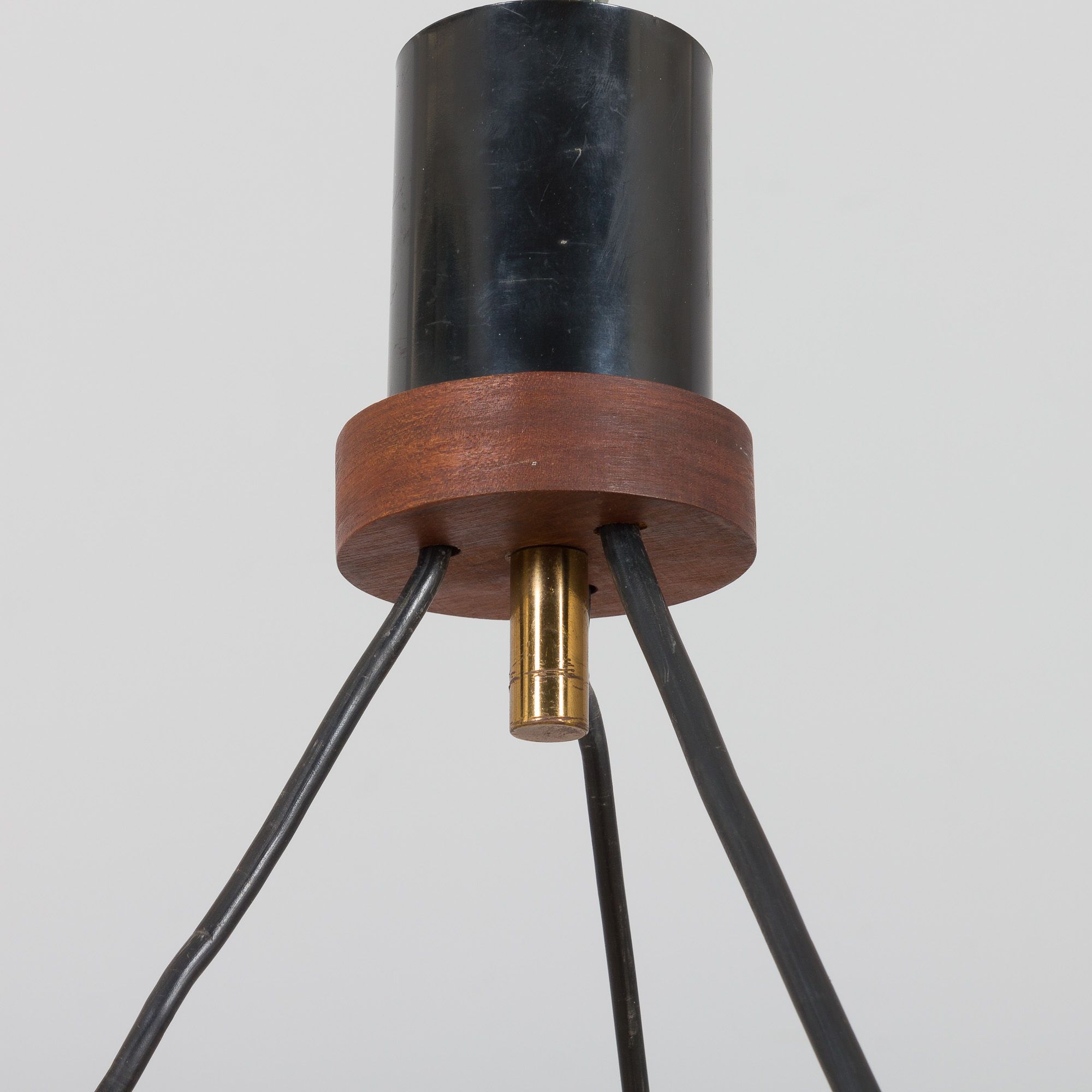 Ribbed glass and teak pendant lamp, 60s.