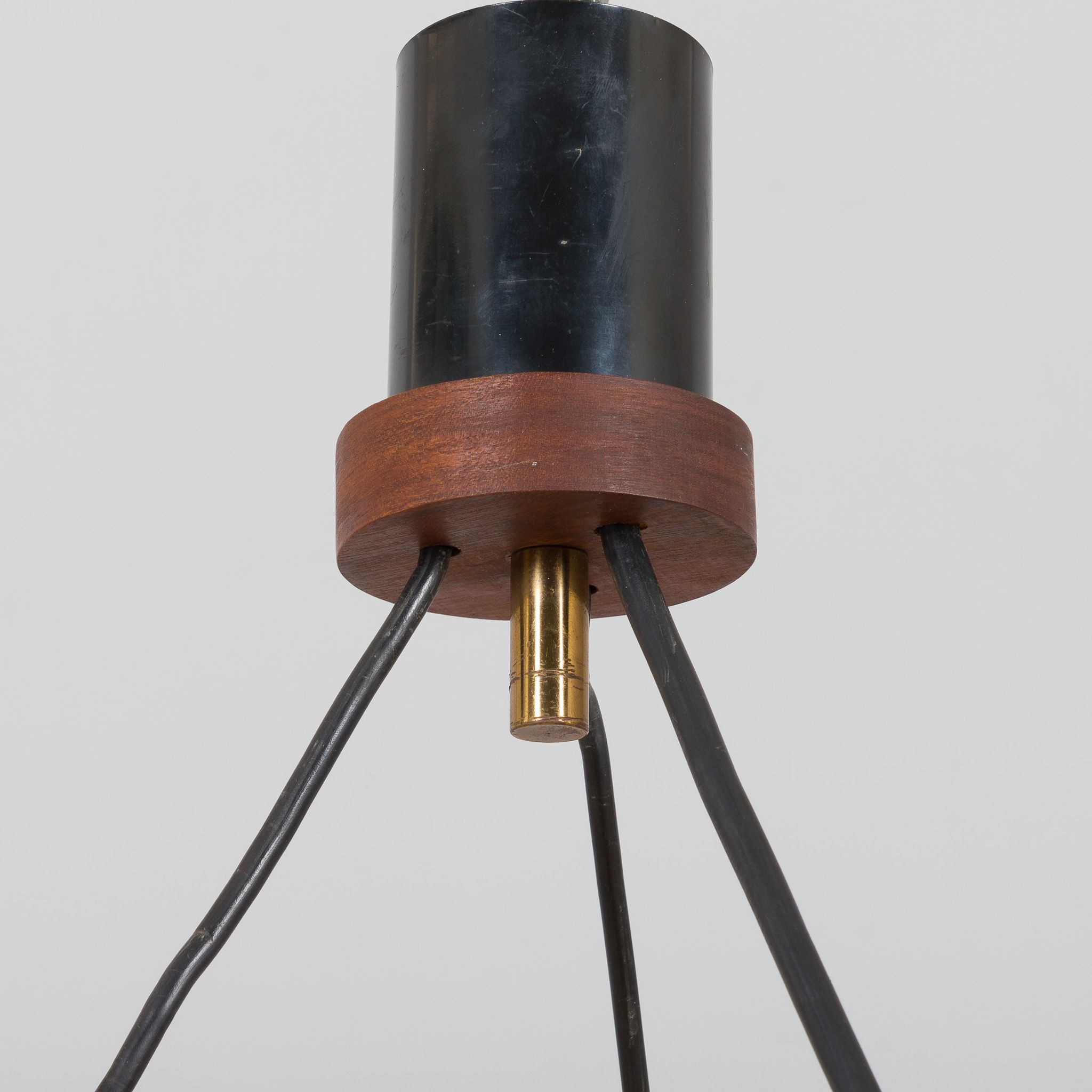 Ribbed glass and teak pendant lamp, 60s.