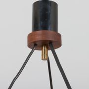 Ribbed glass and teak pendant lamp, 60s.