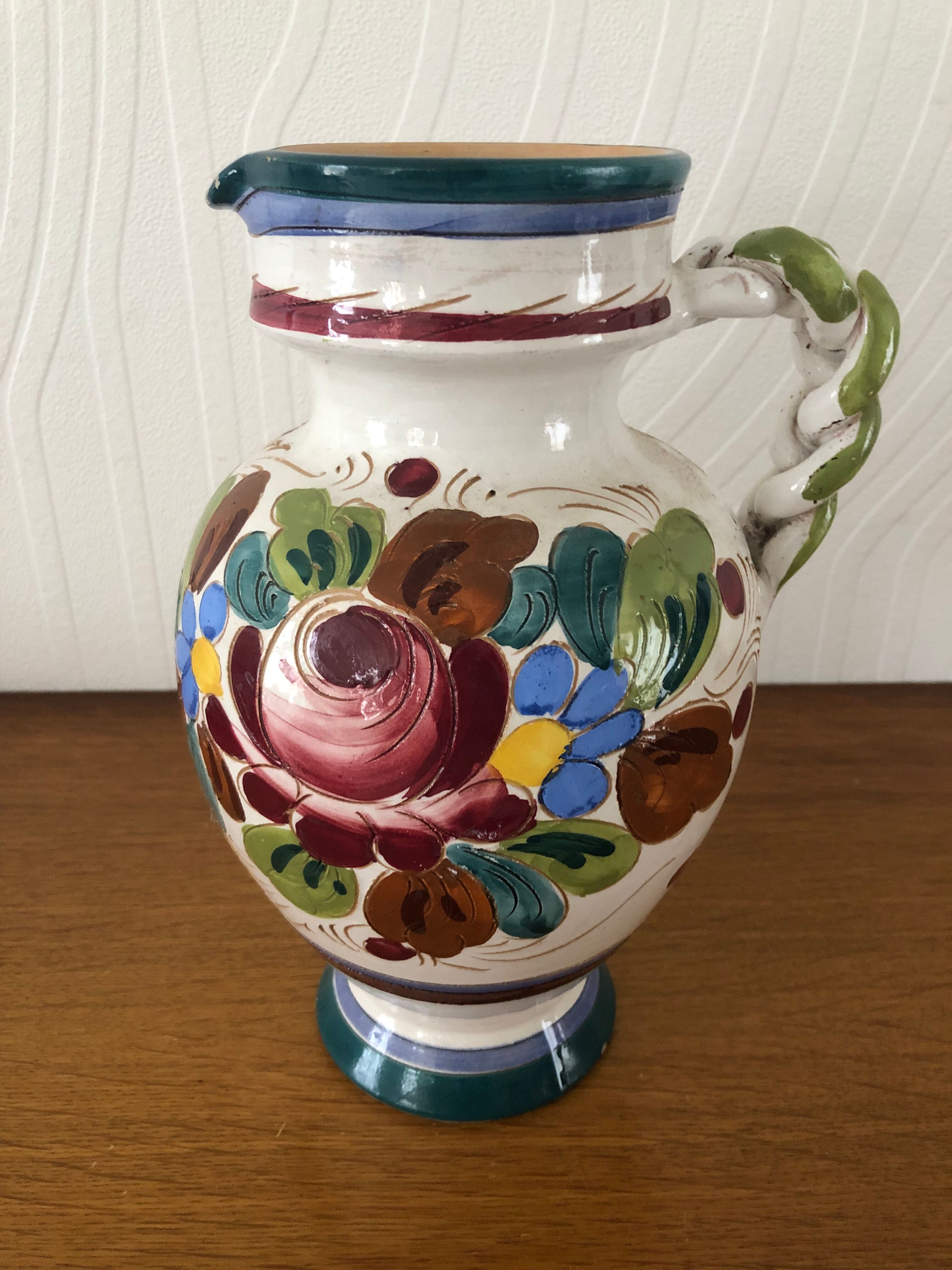 Italian majolica ceramic pitcher / jug signed